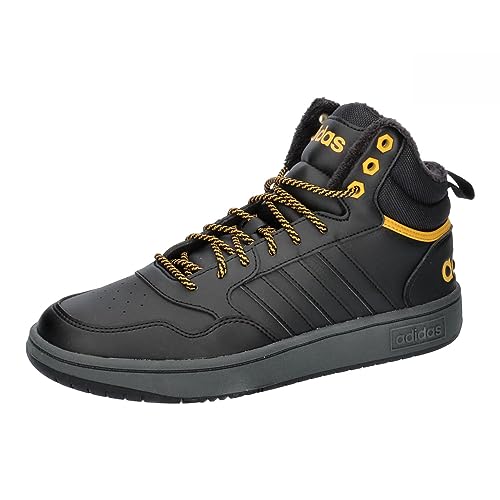 adidas Hoops 3.0 Mid Lifestyle Basketball Classic Fur Lining Winterized Shoes, Sneaker Hombre, Core Black/Core Black/Preloved Yellow, 43 1/3 EU