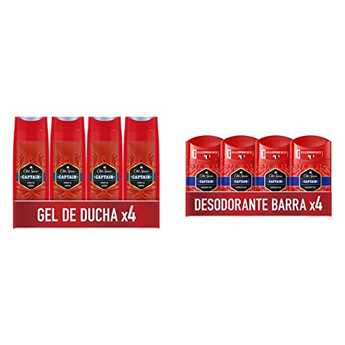 Old Spice Captain Gel de Ducha y ChampÃº, para Hombres, 400 ml, PACK X4 & PACK X4 Captain Desodorante en Barra para Hombres, 50 ml