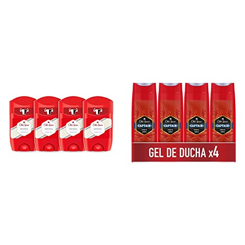 Old Spice Original Desodorante En Barra Para Hombres, Pack 4x50 ml & Captain Gel de Ducha y ChampÃº, para Hombres, 400 ml, PACK X4