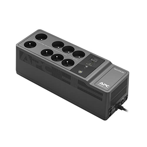 APC Back-UPS Essential BE850G2-FR - Inversor de pararrayos con bater铆a de Respaldo de 850VA (8 enchufes, Protector contra sobretensiones, 2 Puertos de Carga USB r谩pidos Tipo A y Tipo-C)